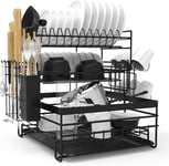 Dish Drainer Rack 3 Tier Drain Board Rack with Drip Tray Detachable Black s/s C3