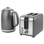 Salter Kettle And Toaster Set Grey 1.7L Fast Boil Pull Top Lid 2-Slice Cosmos