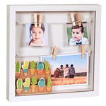 Gadgy ® Cadre 3D Photo avec 18 Clips | Pele Mele Bois de 25x25x4 cm | Effet Epais Profond | Decoration Murale pour Salon Original l Blanc/Noir (Blanc)