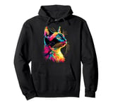 Cat in Colorful Rainbow Colors Popart Meow Love Cats Pullover Hoodie