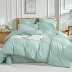 Luofanfei Housse de Couette 240 x 260 Vert Clair 2 Personnes Uni Adulte Ultra Douce Parure de Lit en Microfibre Linge de Lit Unie Moderne Parure Housse Couette zippée avec Taies d'oreiller 65x65