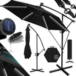 KESSER® Parapluie LED Solaire + Couverture avec manivelle Protection UV Aluminium avec interrupteur marche/arrêt Hydrofuge - Parasol Noir / 300cm