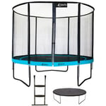 Trampoline de jardin rond 305 cm + filet de sécurité + échelle + bâche de protection punchi Bleu 300 - Kangui