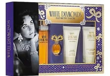 ELIZABETH TAYLOR WHITE DIAMONDS 50ML EDT SPRAY& 3.7ML & 50ML B/L & 50ML B/WASH