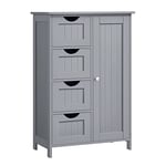 VASAGLE Meuble Salle de Bain Rangement, Armoire Gain de Place, Commode, avec 4 Tiroirs, Placard avec Porte, Étagère Réglable, 30 x 55 x 82 cm, Gris Tourterelle LHC041P36