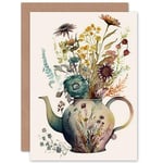 Flower Bouquet in a Floral Pattern Ceramic Teapot Flowers Nature Birthday Sealed Greetings Card
