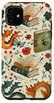 Coque pour iPhone 11 Motif de ver de bibliothèque Cute Dragon Books Cottagecore