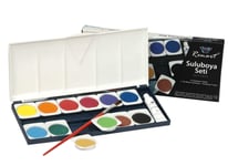 Kit De Peinture A L'eau Enfant Aquarelle Set De 12 Pastilles Tablettes Godets Couleurs Tube Blanc Pinceau Palette