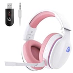 Gvyugke Wireless Gaming Headset,Pink Gaming headphone for PS4 PS5 PC, 2.4Ghz USB Pink Wireless Headset with Microphone Noise Reduction, Bluetooth 5.2 Gaming Headset, Wired Mode for Xbox Serise