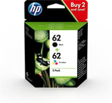 Pack de 2 Cartouches d'encre HP 62 Noir et Trois Couleurs