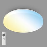 BRILONER - Plafonnier LED avec télécommande, blanc chaud à blanc froid, intensité lumineuse variable, lampe LED, lampe de salon, lampe de cuisine, éclairage de plafond, 49 x 6,5 cm, blanc