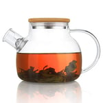 CnGlass Glass Teapot Stovetop Safe with Bamboo Lid,900ml/30.4oz Clear Teapots with Removable Infuser,Glass Tea Kettle for Loose Leaf and Blooming Tea