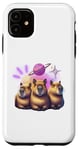 Coque pour iPhone 11 3 Moon Capybara Funny Capibara Rongeur Animal Lover Humour