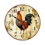 Horloge Murale de Cuisine 10 Pouces Coq Rustique Silencieuse Sans Tic-Tac Ronde à Quartz Piles