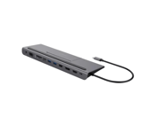 DELTACO – USB-C-telakka, PD 85 W, 4K UHD 60 @ Hz, DP, HDMI, VGA, RJ45, 3,5mm, 1Gbit/s, harmaa (USB