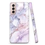 JAHOLAN Galaxy S21 Case Bling Glitter Sparkle Marble Design Clear Bumper Glossy TPU Soft Rubber Silicone Cover Phone Case for Samsung Galaxy S21 5G 6.2 inch - Purple Pink