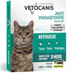 Vetocanis | Collier chat anti-puces et anti-tiques | Traitement Protection Antiparasitaire Chat | Système Anti-étranglement | Efficace 3 Mois | Chat de + de 9 Mois | Formulé sous contrôle Vétérinaire