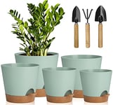 5 Pcs Pots de Fleurs en Plastique, 17.8/16.5/15.2/13.9/12.7cm Pots à Fleurs/Plantes en Plastique, Auto-Arrosant avec Soucoupe de Fleur Convient aux Jardins de Balcon Intérieurs et Extérieurs