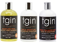 tgin Moisture Rich Sulfate Free Shampoo, Triple Moisture Replenishing Conditioner & Green Tea Super Moist Leave-in Conditioner Set - Moisturizing, Detangle