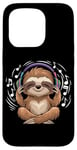 Coque pour iPhone 15 Pro Musique Paresseux Avec Écouteurs Clé De Sol Musicien Music