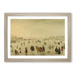 Big Box Art Hendrick Avercamp A Scene on The Ice Framed Wall Art Picture Print Ready to Hang, Oak A2 (62 x 45 cm)