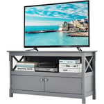 Meuble tv pour Téléviseurs, Banc tv avec étagère et 2 Portes, Console de Rangement pour Salon, Chambre à Coucher, Entrée, 112x37x61cm(Gris) - Goplus