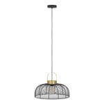 EGLO Suspension luminaire Roundham, lustre pour salon et salle à manger, lampe de plafond suspendue en métal noir et laiton, douille E27, Ø 45 cm