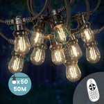 Guirlande Guinguette 50M 50 Bulbes Filament Blanc Chaud avec Variateur de Luminosité et Télécommande - Guirlande Lumineuse Ampoule E27 Transparente à