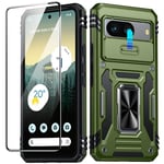 Bestcellcase for Google Pixel 8 Case, [1* Tempered Glass Screen Protector & Slide Camera Protector] Built-in Rotatable Kickstand Ring Shockproof Dual Layer Phone Case for Pixel 8 2023 - Green