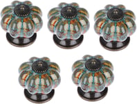 5PCS Boutons de Meuble,Bouton de Porte en Céramique,Boutons de Tiroir en Forme de Citrouille avec Imprimé Léopard 3,8 x 4,0 cm avec Vis pour Buffet Commode Bibliothèque Armoire (Bleu)