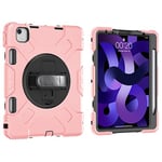 Case for iPad Pro 11 (2018-2022) & iPad Air 10.9 (2020/2022), Shockproof Case with 360° Rotation Hand Strap/Stand/Shoulder Strap/Pencil 2 Support - Rose Gold