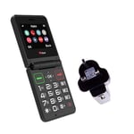 TTfone TT660 Flip Mobile Phone for Seniors - Folding Design, Big Buttons, Emergency Assistance, Long Battery Life - Pay As You Go (Vodafone PAYG, Black, with Mains Charger)