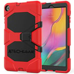 TECHGEAR G-Shock Étui pour Samsung Galaxy Tab A 10.1" 2019 (SM-T510 / SM-T515) Coque Rigide, Haute Protection Anti-Choc avec Support Amovible - Housse pour Enfants Écoles Ouvriers Bâtiments - Rouge