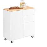 SoBuy FKW124-WN Desserte de Cuisine à roulettes îlot de Cuisine Chariot de Service Buffet Placard Armoire Cuisine avec 2 Tiroirs, 2 Portes,