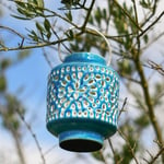 Ornate Light Blue Iron Hanging Lantern - Outdoor Lights Waterproof Garden Lamp