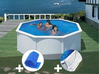 Kit piscine acier blanc Gré Fidji ronde 3,70 x 1,22 m + Bâche à bulles + Tapis de sol