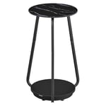 VASAGLE Table d’Appoint Ronde, Table de Chevet à 2 Niveaux, Guéridon avec Plateau en Verre et Étagère en Panneau d'aggloméré, pour Salon, Petits Espaces, Style Moderne, Noir Marbré LET287B58