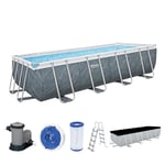 Piscine Power Steel™ rectangulaire 549 x 274 x 122 cm motif marbre gris, filtration à cartouche, échelle, diffuseur Chemconnect™