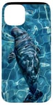 Coque pour iPhone 15 Plus Save The Manatee Crystal River FL Bleu abstrait rayé