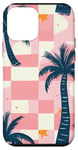 Coque pour iPhone 12 mini Rose Art Déco Plage à Carreaux Coucher De Soleil Océan Whimsical Palm