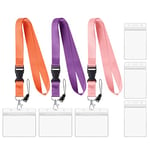 Vicloon Porte-Badge Lanière, 3Pcs Cordon Tour de Cou Strap Lanière et 6Pcs Porte-badges Verticaux, Avec Boucle Porte-Cartes Plastique PVC Pour Téléphone Portable ID Card Holder Cartes D'accès(Rose)