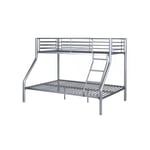 Lit superposé - lit de deux places - lit dessous 140 x 190 cm et lit dessus 90 x 190 cm - structure en métal gris - matelas non inclu - Meubles Cosy