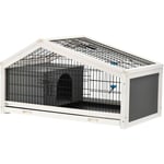 Pawhut - Clapier cage à lapin - niche, plateau déjection, porte et toit ouvrant verrouillables, abreuvoir - acier noir sapin gris blanc