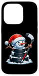 iPhone 14 Pro Cartoon Ice Hockey Puck Snowman with Santa Hat Christmas Case