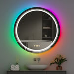 Wisfor LED-badrumsspegel, dimbar sminkspegel med rund vägg, med 8 RGB-bakgrundsbelyst, 3 färger framljus, Smart Anti-Imma Touch Switch, Minnesfunktion