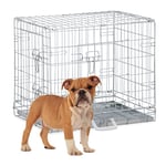 Relaxdays Cage pour Chien Pliable, Maison et Voiture, Transport, avec Fond, 2 Portes, HxLxP : 51x60x45 cm, Acier, Argent