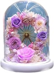 Multi Colour Preserved Roses Wheel in Glass Dome Gift for her on Birthday