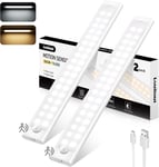 Led Cuisine Sous Meuble 30 Cm, 72 Led 2 Pièces Reglette Led Cuisine, Rechargeable & Dimmable Led Detecteur De Mouvement Interieur, 2 Couleurs Temps Lampe De Placard