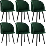 Woltu - Lot de 6 Chaise de Cuisine en Velours, Fauteuil de Repas Salle à Manger, Scandinave, Vert Foncé