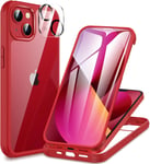 Coque Iphone 13, Avec Protection ?Cran Verre Tremp? Et Protecteur Cam?Ra [9h Hd] 360? Antichoc Housse Double Face T?L?Phone Case Transparent Portable Int?Grale Etui Pour Iphone 13 - Rouge